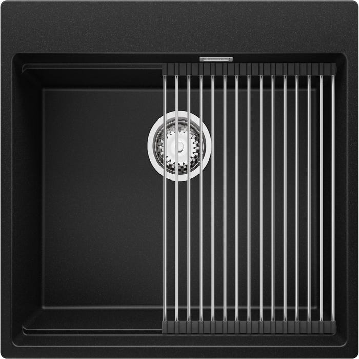 Evier Cuisine Noir, 58 x 53 cm, Evier en Granit 1 bac + Kit de Vidage, Evier a Encastrer de Primagran 0