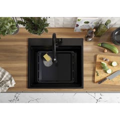 Evier Cuisine Noir Metallic, 58 x 53 cm, Evier en Granit 1 bac + Kit de Vidage, Evier a Encastrer de Primagran 2