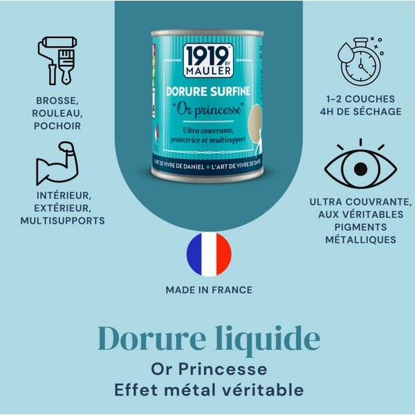 Dorure liquide Or Princesse 0.5L 1919 BY MAULER - pigment métallique véritable, multisupports 1