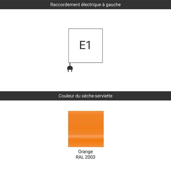 Sèche-serviette électrique orange de 1110mm de haut/500mm de large - 800 Watt - WAR1110/500TE12003 2