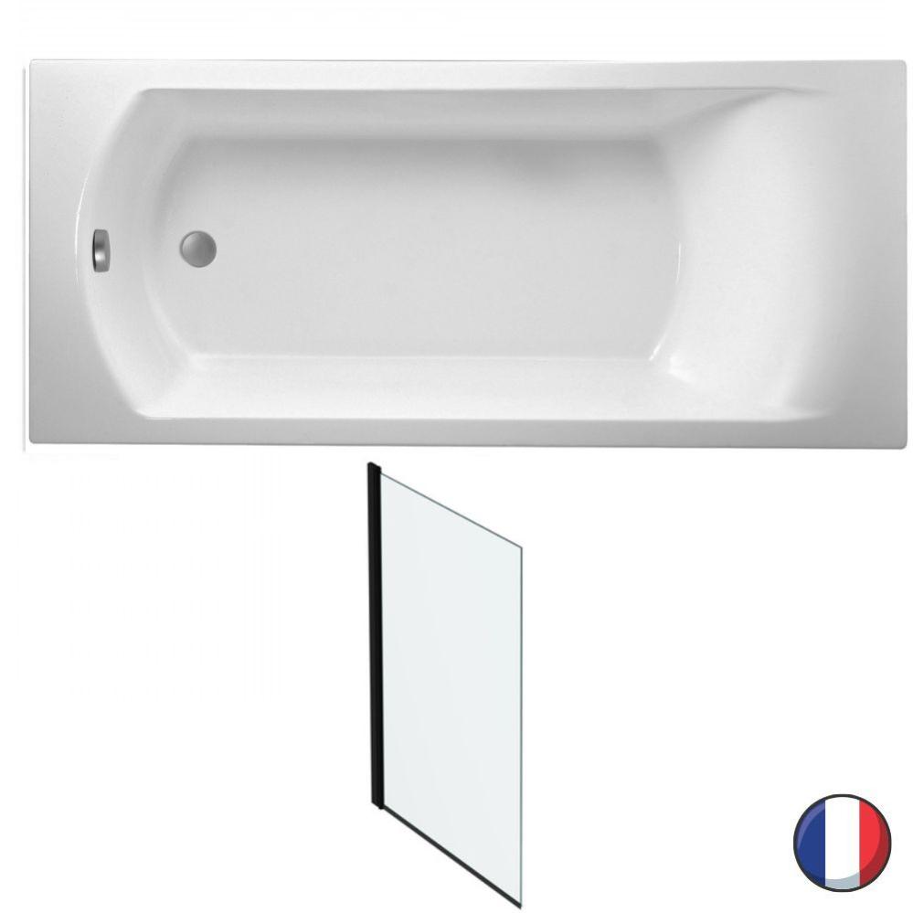 Baignoire droite JACOB DELAFON Ove, vidage centré ou excentré + pare bain, 170 X 70, Noir mat, Sans