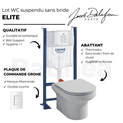 Pack WC suspendu + abattant + Bati support autoportant + Even Plaque de commande WC carré blanc 3