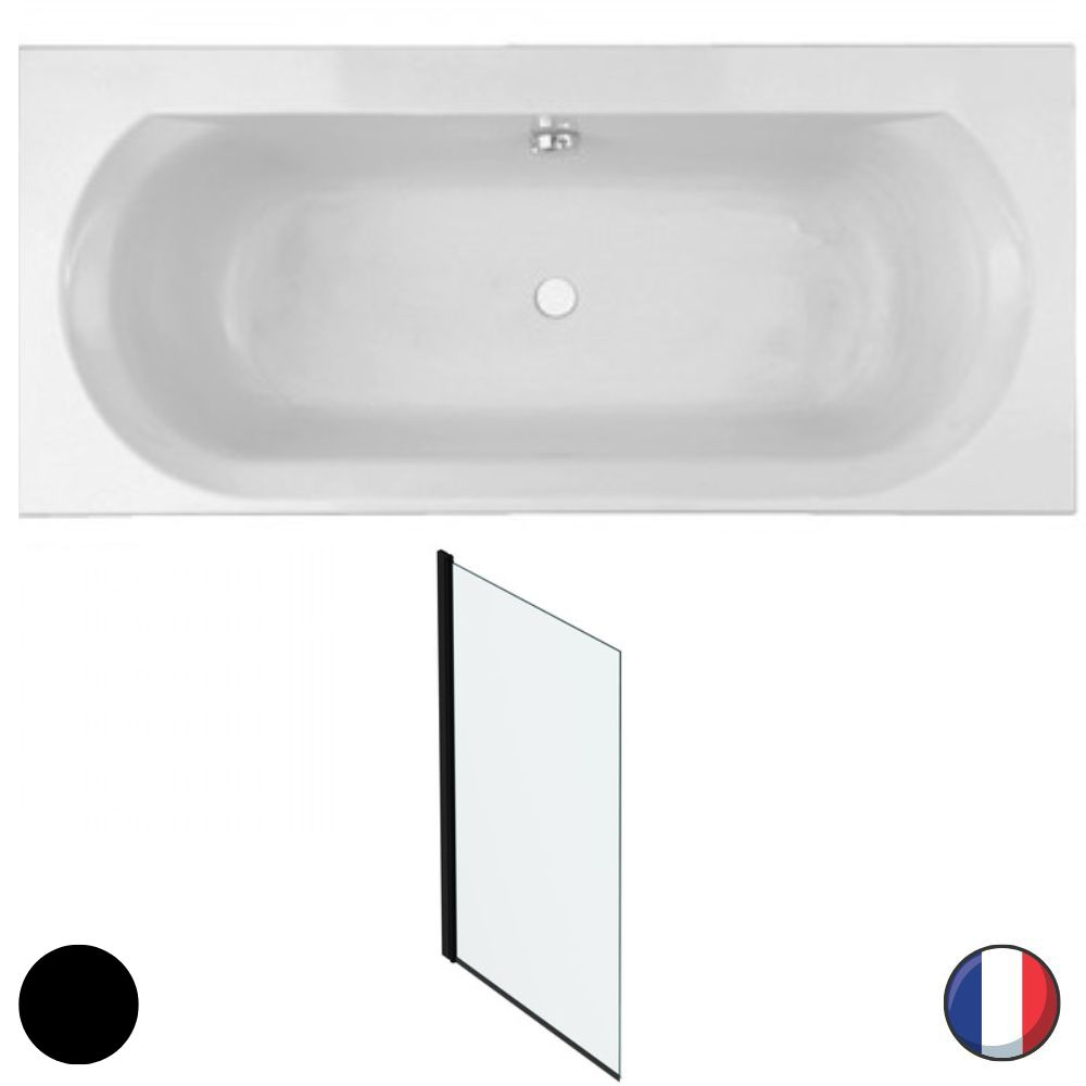 Baignoire droite JACOB DELAFON Elise, deux places + pare bain Acrylique, 170 x 75, Noir mat, Sans