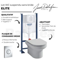 Pack WC suspendu + abattant + Bati support autoportant + Sail Plaque de commande WC rond chromé 3