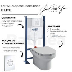 Pack WC suspendu + abattant + Bati support autoportant + Sail Plaque de commande WC rond blanc 7