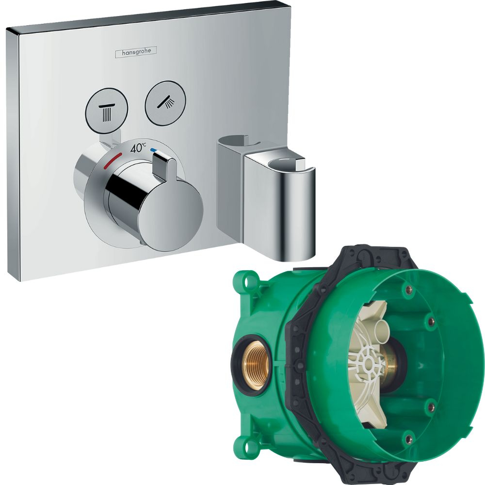 HANSGROHE Facade pour mitigeur thermostatique encastré ShowerSelect avec 2 fonctions, fixfit et porter chromé avec Corps encastré