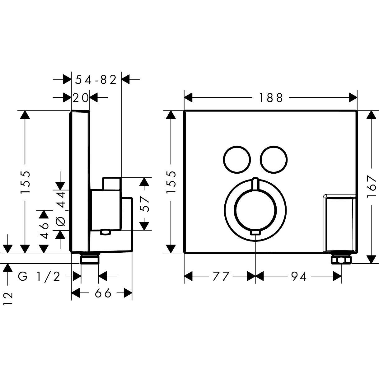 HANSGROHE Facade pour mitigeur thermostatique encastré ShowerSelect avec 2 fonctions, fixfit et porter chromé avec Corps encastré 1