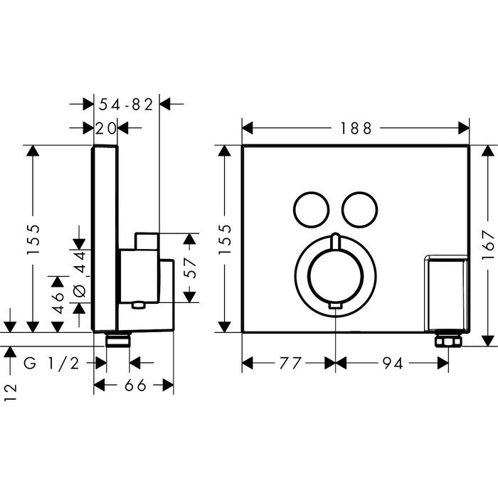 HANSGROHE Facade pour mitigeur thermostatique encastré ShowerSelect avec 2 fonctions, fixfit et porter chromé avec Corps encastré 1