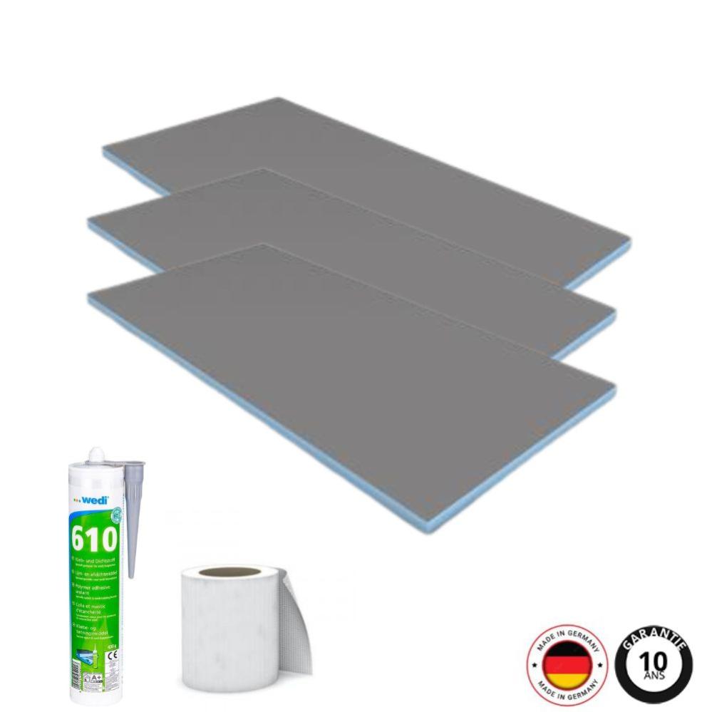 Lot de 3 panneaux de construction WEDI + colle 610 + bande d armature, 125 x 60 x 1