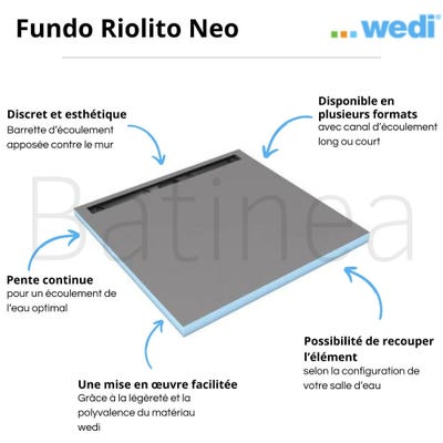 Receveur à carreler WEDI Fundo Riolito Neo + barrette de finition + bonde horizontal + kit d'étanchéité 120 x 100 cm 4