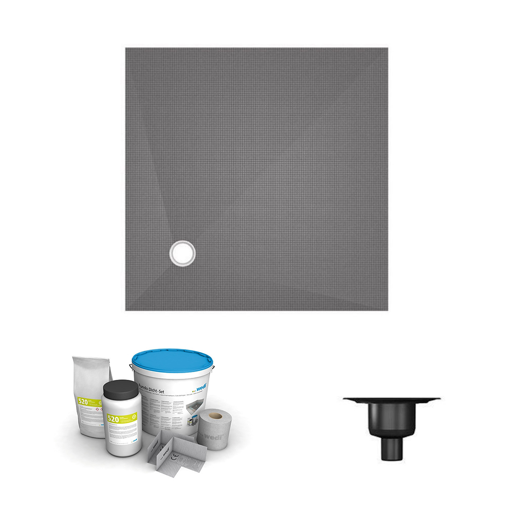 Receveur à carreler WEDI Fundo Primo, écoulement excentré + bonde verticale + kit d étanchéité, 90 x 90, ecoulement vertical