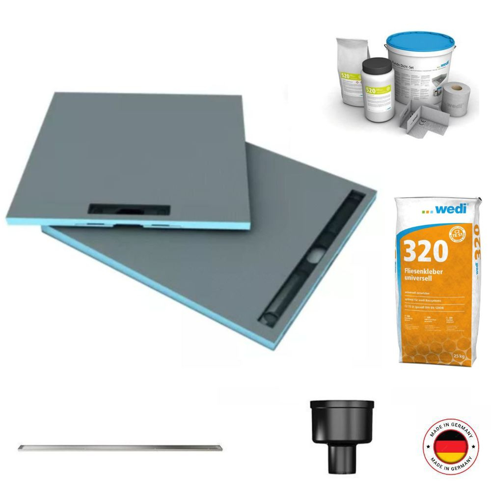 Receveur à carreler Wedi Fundo Riolito Neo + barrette + bonde verticale + kit d étanchéité et colle 320, 120 X 80