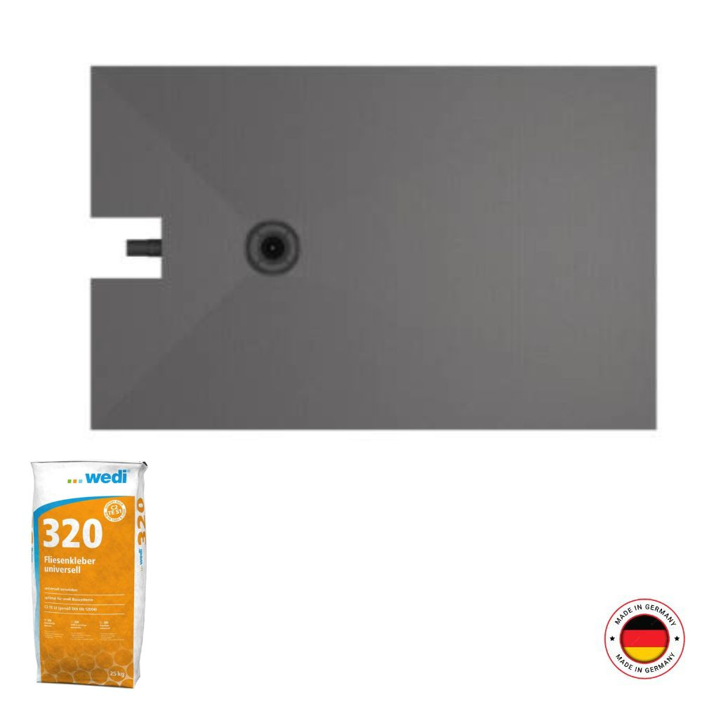 Receveur à carreler WEDI Fundo Plano, bonde intégrée + Colle Wedi 320, 140 X 90, bonde excentree
