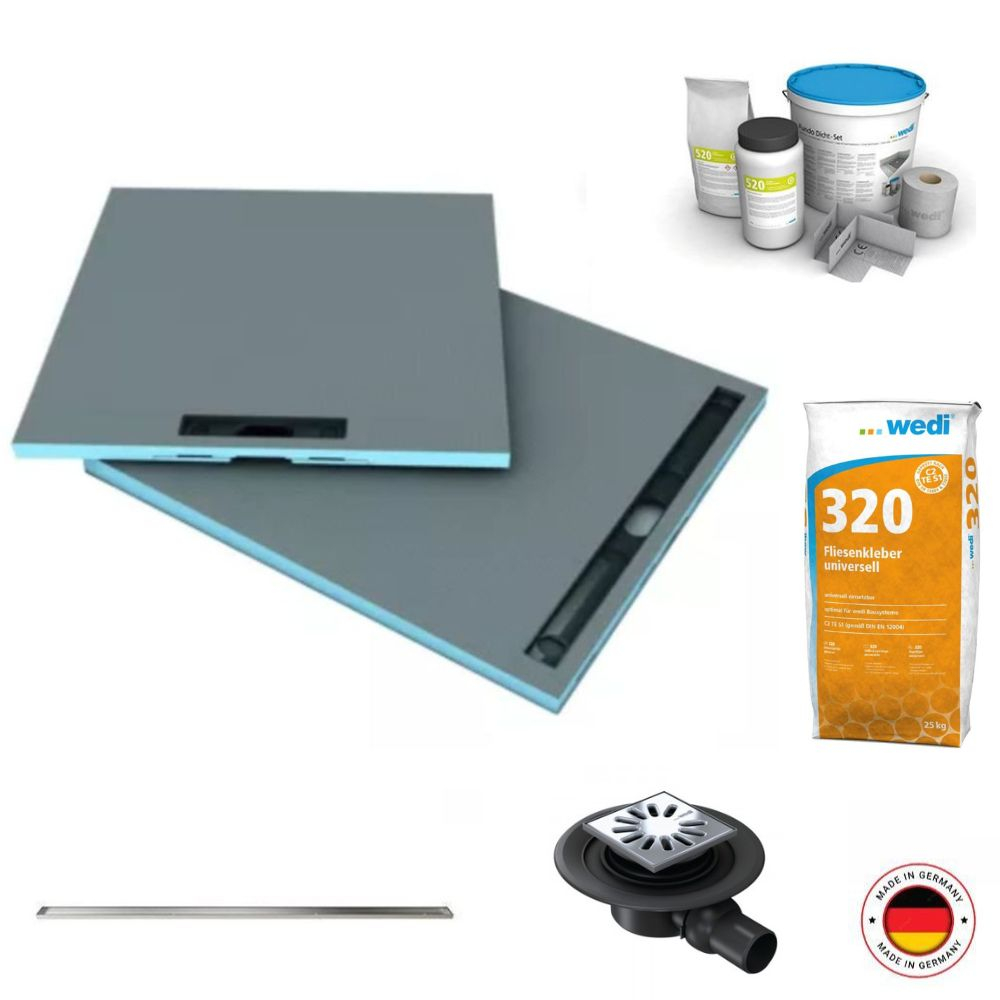 Receveur à carreler Wedi Fundo Riolito Neo + barrette + bonde horizontale + kit d étanchéité et colle 320, 160 X 100