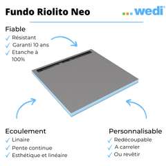 Receveur à carreler WEDI Fundo Riolito Neo + barrette de finition + bonde horizontal + kit d'étanchéité 160 x 100 cm 4