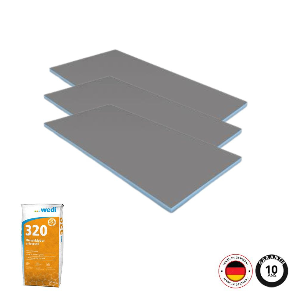 Lot de 3 panneaux de construction WEDI + Colle wedi 320 , 125 x 60 x 0.4