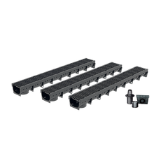 Pack de 3 Caniveaux extérieurs avec grille à fentes longitudinales en plastique recyclé noir MEAPARK - Largeur utile 10cm – passage piéton