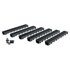 Pack de 6 Caniveaux extérieurs avec grille à fentes longitudinales en plastique recyclé noir MEAPARK - Largeur utile 10cm – passage piéton
