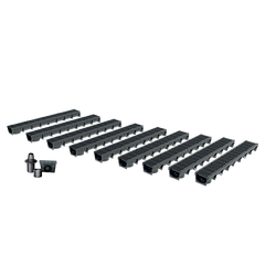 Pack de 9 Caniveaux extérieurs avec grille à fentes longitudinales en plastique recyclé noir MEAPARK - Largeur utile 10cm – passage piéton