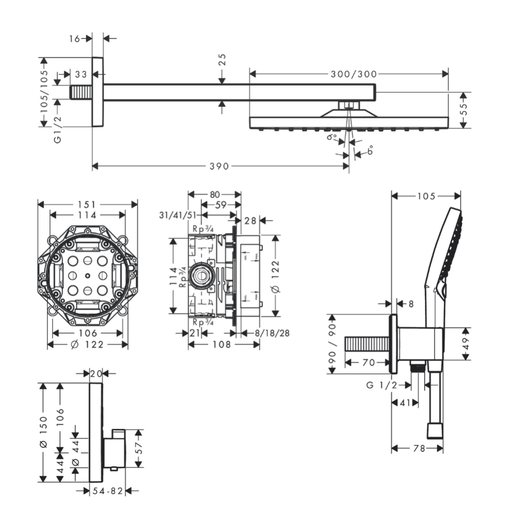 Colonne de douche encastrée thermostatique HANSGROHE ShowerSelect