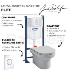 Pack WC suspendu + abattant + Bâti support + Sail Plaque de commande WC rond blanc 3
