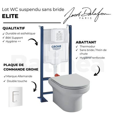 Pack WC suspendu + abattant + Bâti support + Even Plaque de commande WC carré blanc 3