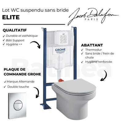 Pack WC suspendu + abattant + Bâti support + Sail Plaque de commande WC rond chromé 3