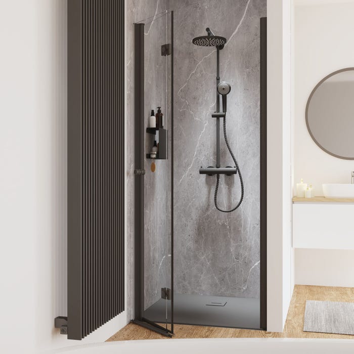 Schulte Porte de douche pivotante-pliante, verre 6 mm, profilé noir, Garant, anticalcaire 80 x 200 cm, ouverture vers la gauche 1