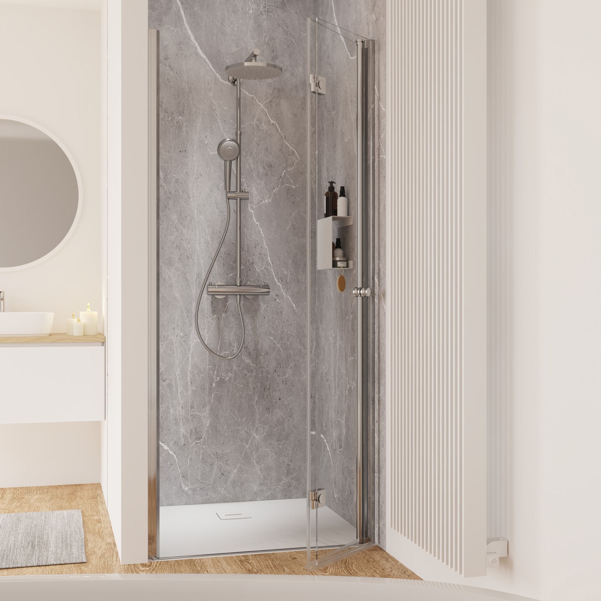 Schulte Porte de douche pivotante-pliante, verre 6 mm, profilé aspect chromé, Garant, anticalcaire 90 x 200 cm, ouverture vers la droite 1