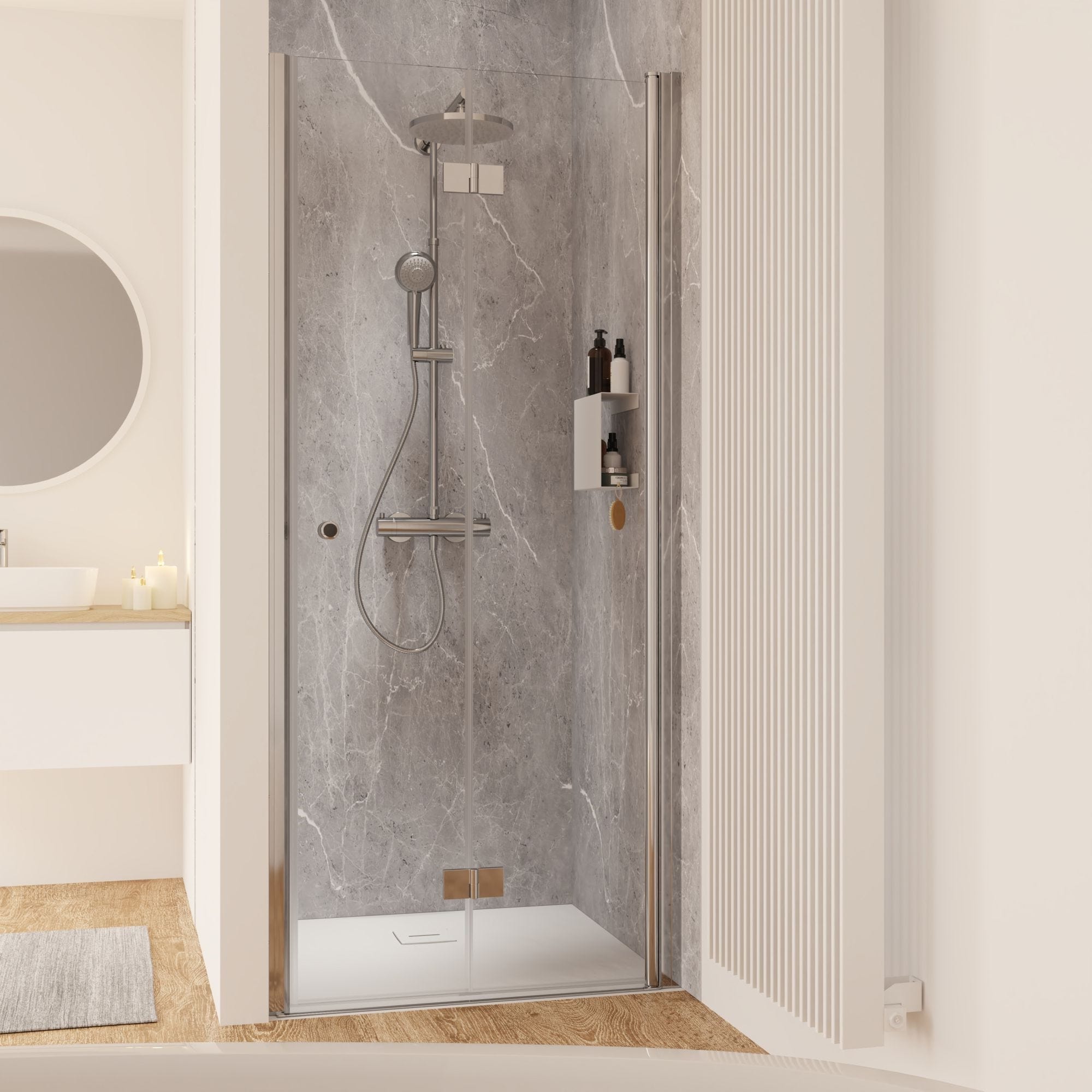 Schulte Porte de douche pivotante-pliante, verre 6 mm, profilé aspect chromé, Garant, anticalcaire 90 x 200 cm, ouverture vers la droite 2