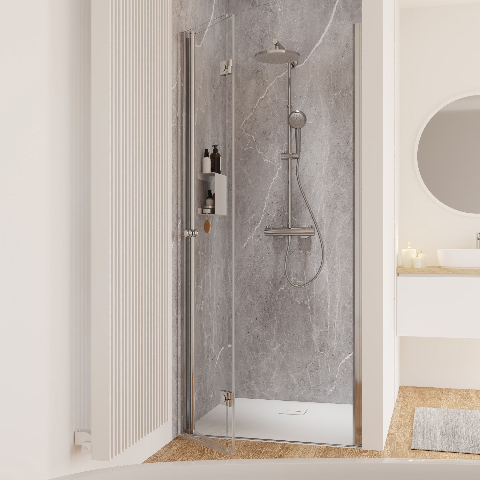 Schulte Porte de douche pivotante-pliante, verre 6 mm, profilé aspect chromé, Garant, anticalcaire 80 x 200 cm, ouverture vers la gauche 1