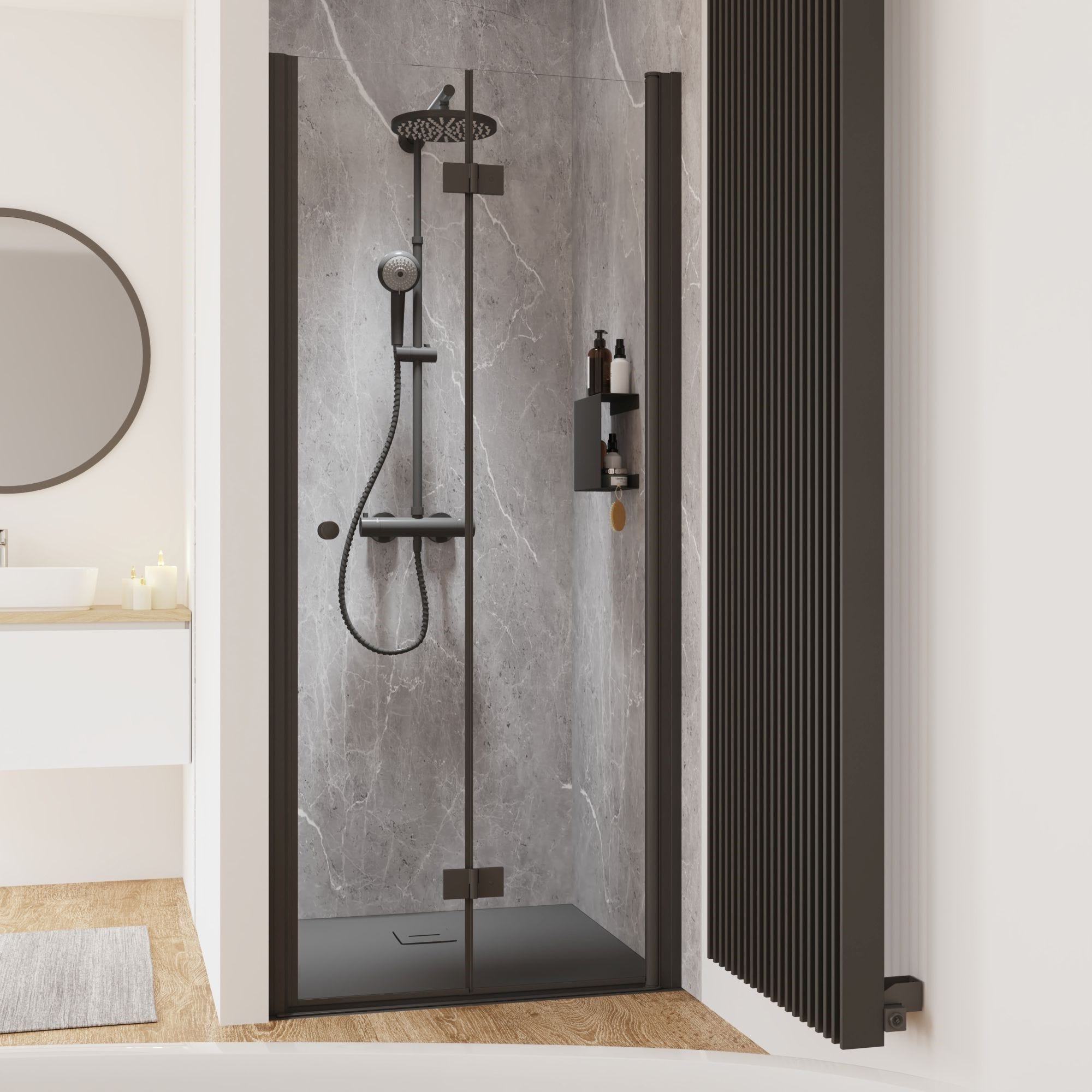 Schulte Porte de douche pivotante-pliante, verre 6 mm, profilé noir, Garant, 80 x 200 cm, ouverture vers la droite 2
