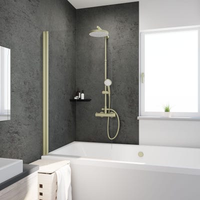 Schulte Pare-baignoire rabattable, profilé or mat, paroi de baignoire 1 volet Capri, pivotant, verre 5 mm transparent, 80 x 140 cm