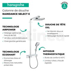 Colonne de douche thermostatique HANSGROHE Raindance Select E 300 EcoSmart avec mitigeur 30 cm chromé + tablette AddStoris 2