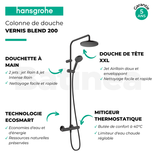 Colonne de douche thermostatique HANSGROHE Vernis Blend 200 Green chromé ❘  Bricoman