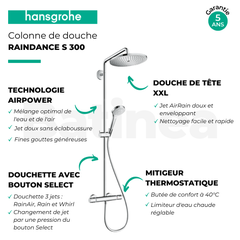 Colonne de douche thermostatique HANSGROHE Raindance S 300 chromée + nettoyant Briochin 2
