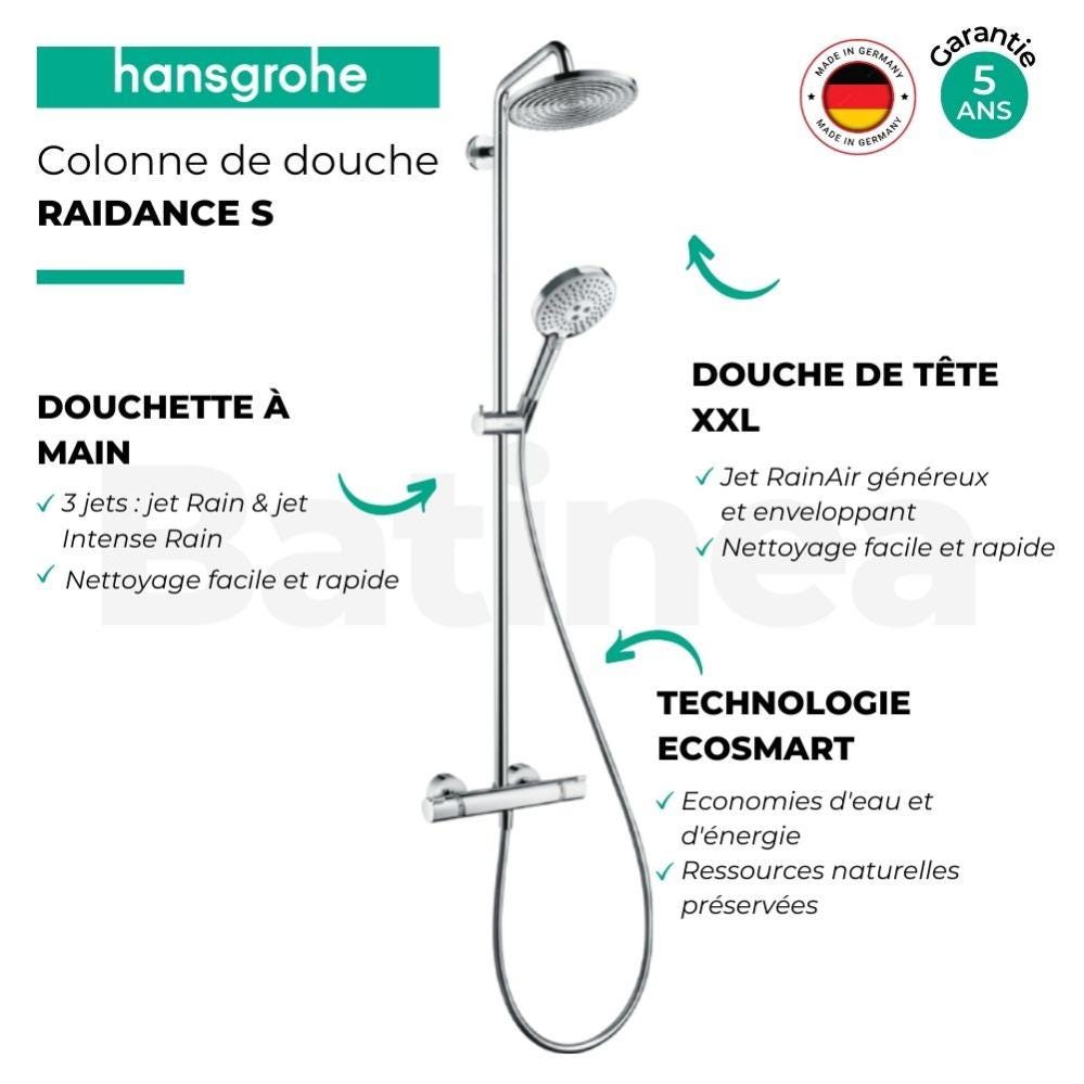 Colonne de douche thermostatique HANSGROHE Raidance S EcoSmart chromée + nettoyant Briochin 4