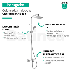 Colonne bain douche thermostatique HANSGROHE Vernis Shape 230 chromé + tablette AddStoris 3