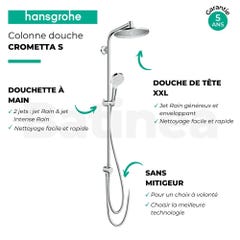 Colonne de douche ou bain douche sans mitigeur HANSGROHE Crometta S 240 chromé + tablette AddStoris 2