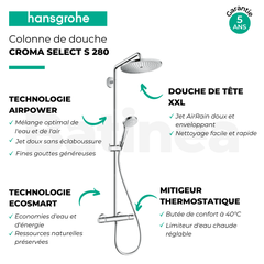 Colonne de douche thermostatique HANSGROHE Croma Select S 280 EcoSmart chromée + nettoyant Briochin 5