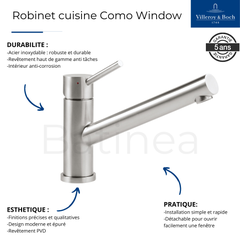 Robinet cuisine rabattable VILLEROY ET BOCH Como window acier massif 2