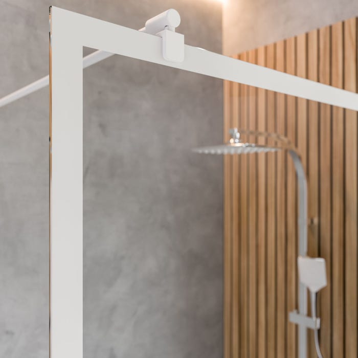 Schulte Paroi de douche à l'italienne, cadre sérigraphié blanc mat, paroi de douche fixe, style industriel, verre 6 mm, 140 x 200 cm 2