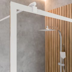 Schulte Paroi de douche à l'italienne, cadre sérigraphié blanc mat, paroi de douche fixe, style industriel, verre 6 mm anticalcaire, 140 x 200 cm 2