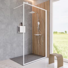 Schulte Paroi de douche à l'italienne, cadre sérigraphié blanc mat, paroi de douche fixe, style industriel, verre 6 mm anticalcaire, 140 x 200 cm 0