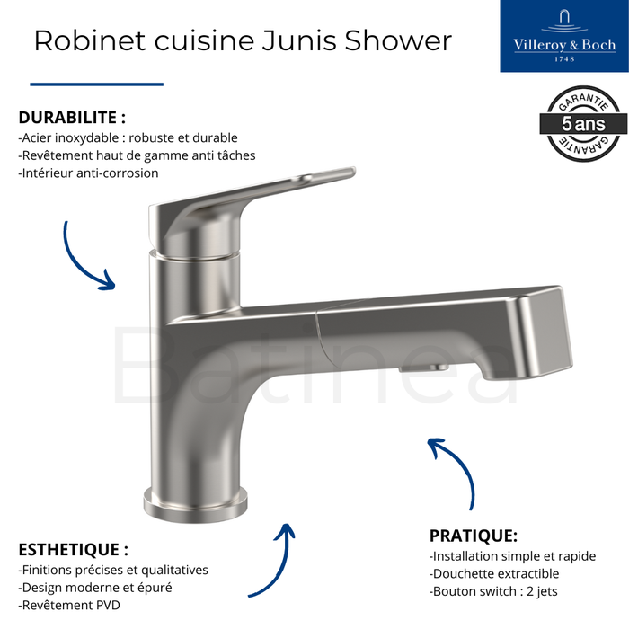 Robinet cuisine VILLEROY ET BOCH Junis Shower + nettoyant 2