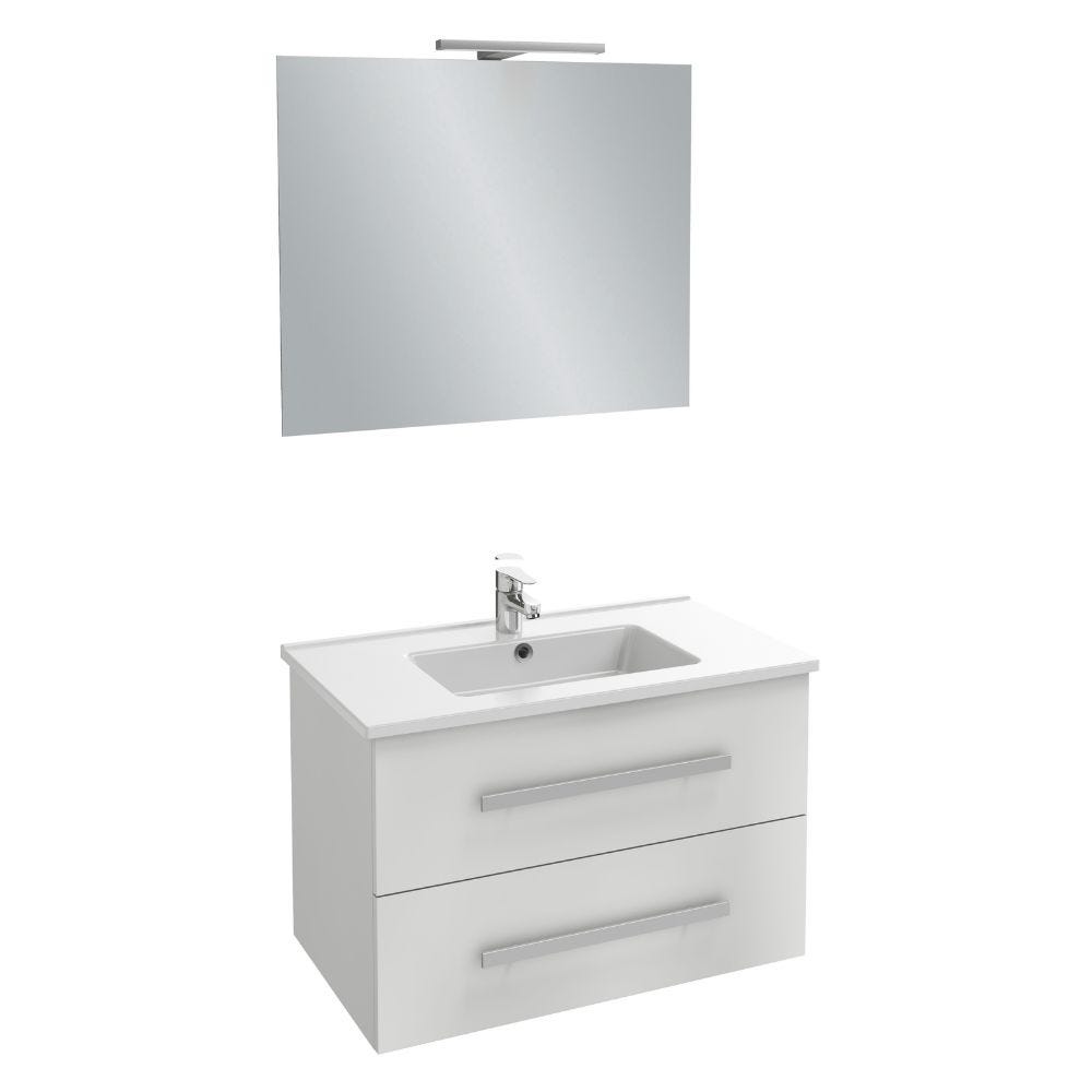 Meuble salle de bain simple vasque 80 cm JACOB DELAFON Ola Up avec miroir et spot blanc brillant 0