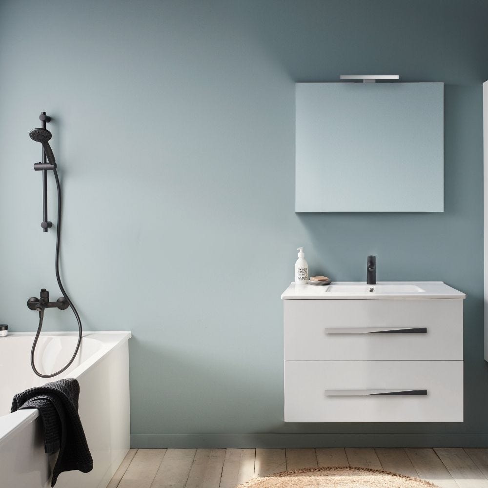 Meuble salle de bain simple vasque 60 cm JACOB DELAFON Ola Up avec miroir et spot blanc brillant 4
