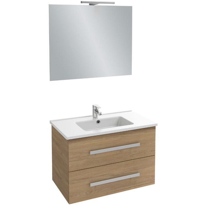 Meuble salle de bain simple vasque 80 cm JACOB DELAFON Ola Up avec miroir et spot chêne colorado 0