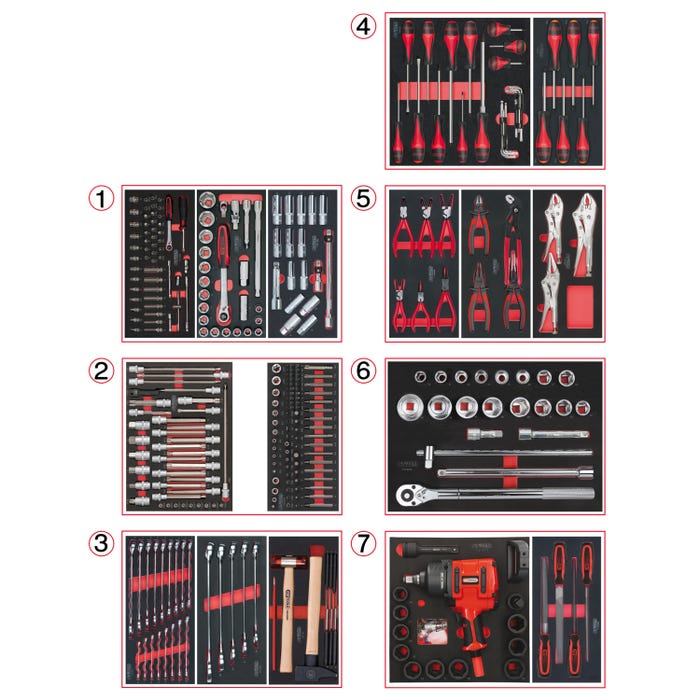 Composition d’outils 7 tiroirs pour servante, 337 pièces 0