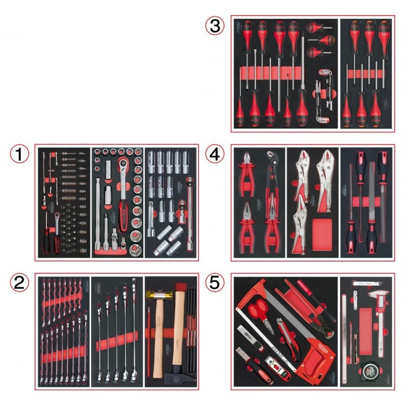 KS TOOLS 714.0187 Composition d'outils 5 tiroirs pour servante, 187 pièces 0